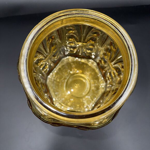 L E Smith Amber Atterbury Scroll Glass Canister Cookie Apothecary Jar 9" 1970s - Picture 5 of 14